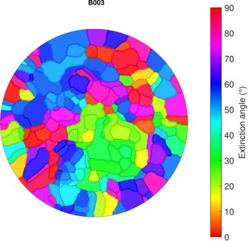 Segmented grain map from crystal fabric measurement
